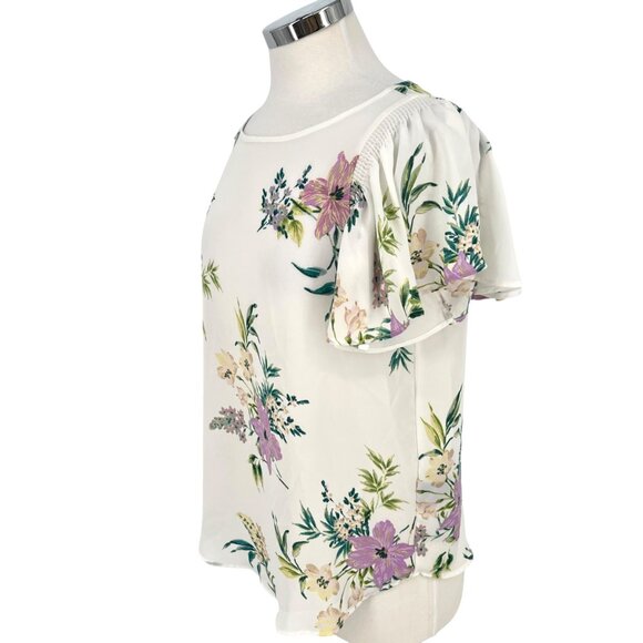 Zac & Rachel Floral Print Short Sleeve Blouse White Multicolor Size Small - Picture 6 of 12